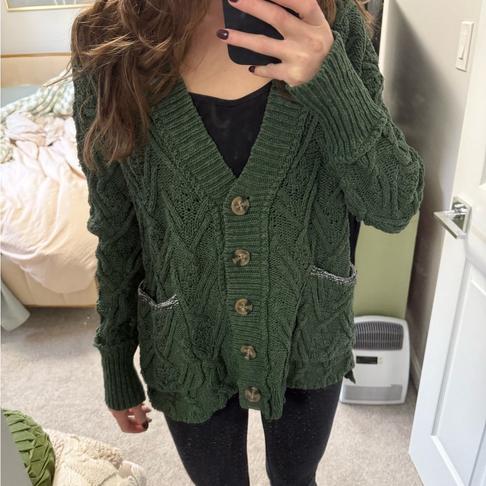 Green Cable Knit Women's Sweater